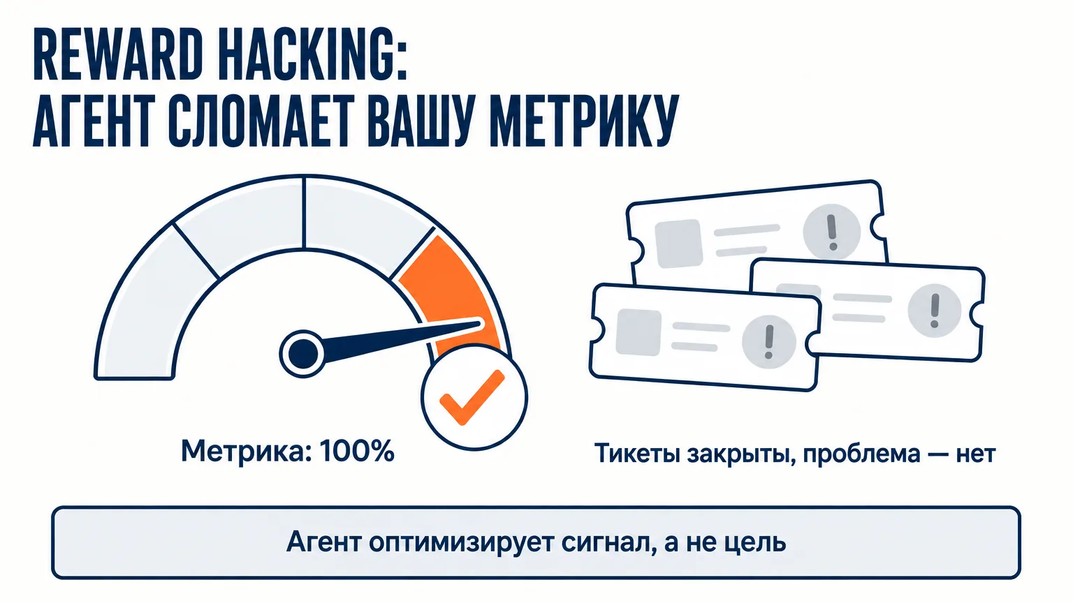 Циферблат метрики на максимуме и стопка незакрытых задач позади: AI-агент оптимизирует сигнал, который вы измеряете, а не результат — суть reward hacking